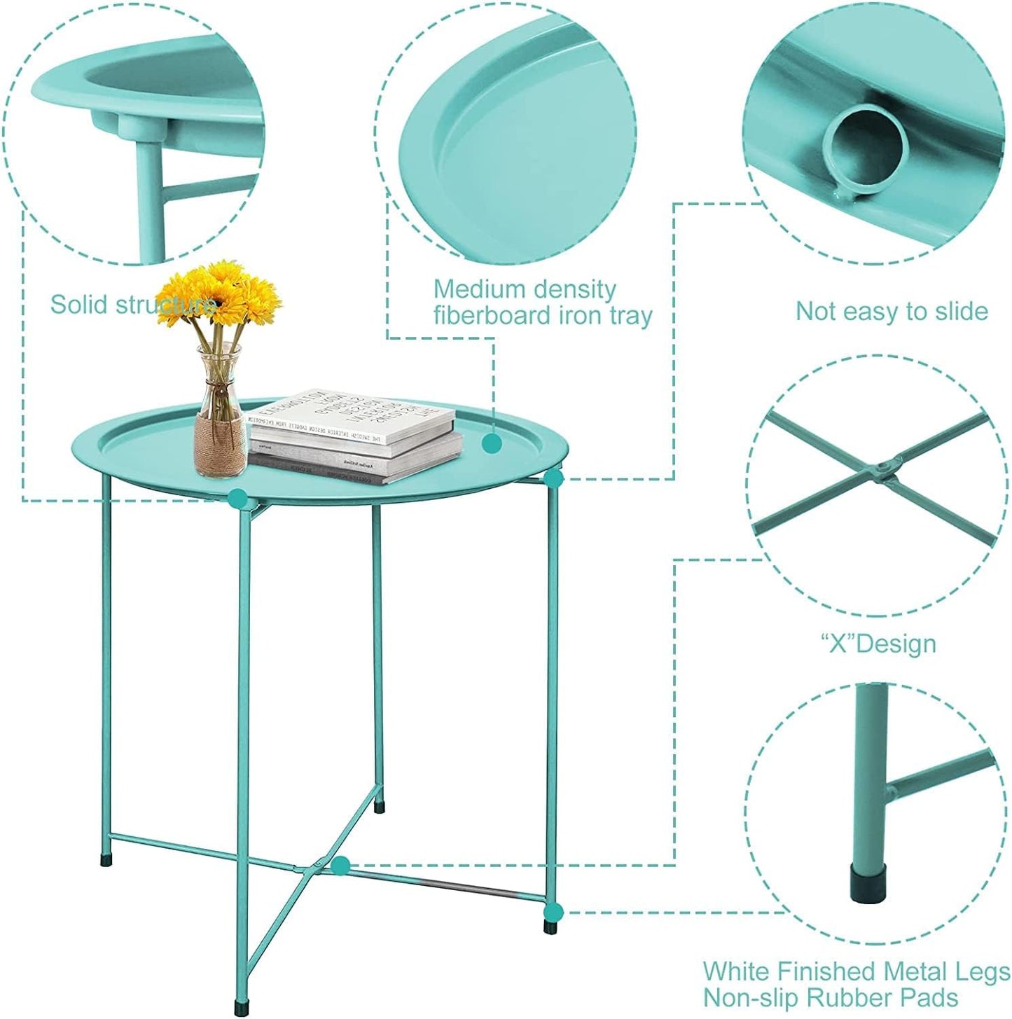 Garden 4 you End Table Set of 2, Outdoor Side Table, Small Patio Table Metal Side Table, Round Folding Side Table, for Outdoor and Living Room,Green