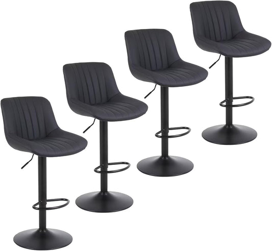 Bar Stools Set of 4, Swivel Counter Height Barstools with Back, Adjustable PU Leather Bar Chairs, Modern Armless Kitchen Island Stool, Black