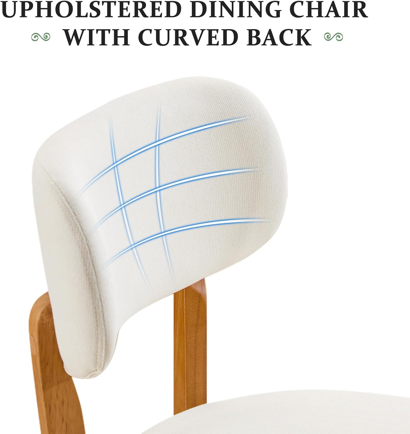 Furniliving Wooden Dining Chairs Set of 2, Mid-Century Modern Linen Upholstered Kitchen Chair with Solid Oak Wood, Farmhouse Dining Room Chairs, Beige