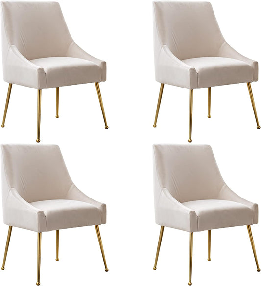 Modern Velvet Dining Chairs Set of 4, Contemporary Upholstered Furniture Collection with Polished Gold Metal Legs, Elegant Accent Chairs for Kitchen Living Room(White)