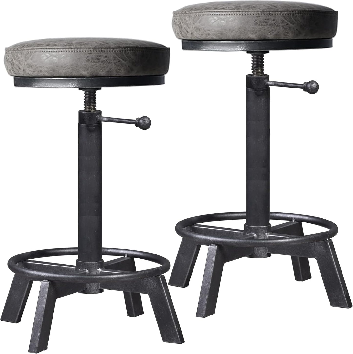 Rusitc Swivel PU Seat Bar Stools Industrial 24-28inch Height Adjustable Counter Island Stool Office Guest Chair