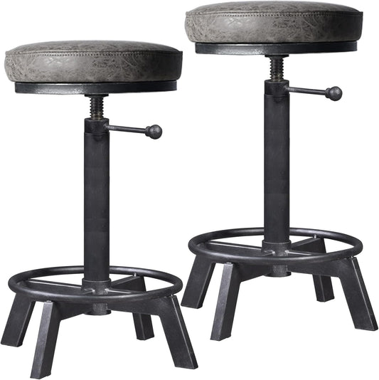 Rusitc Swivel PU Seat Bar Stools Industrial 24-28inch Height Adjustable Counter Island Stool Office Guest Chair