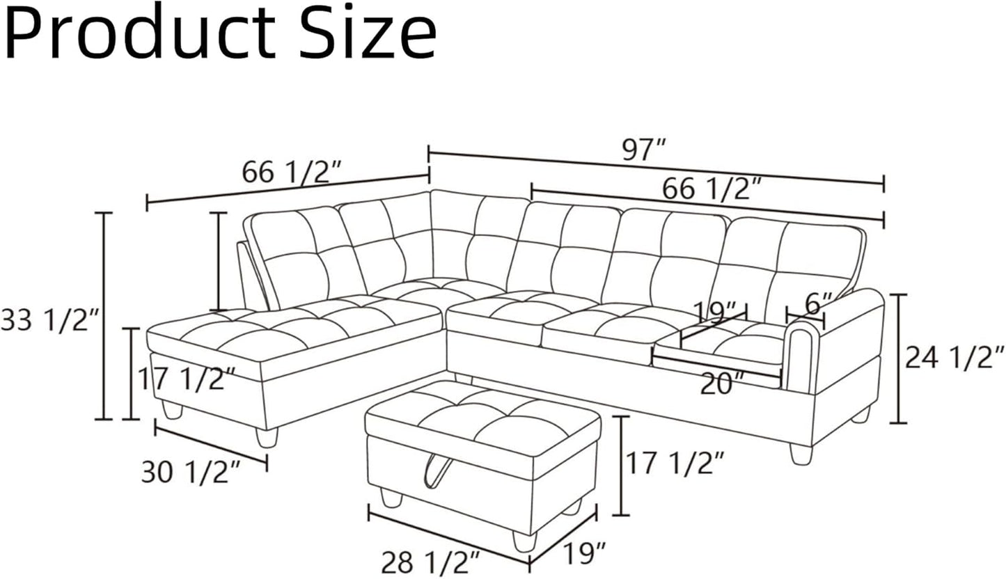 Convertible Sectional Couch, Large L Shaped Couch with Storage, Modern Modular 5-Seat Sectional Sofa with Ottomans for Living Room and Office, Dark Brown