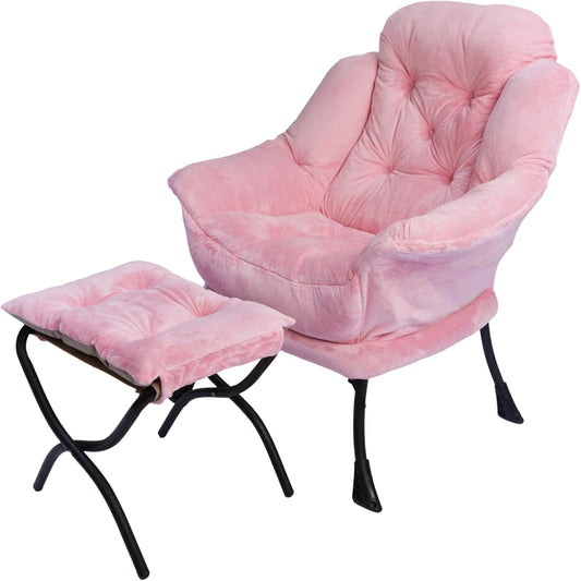 Kokel Lazy Chair with Folding Ottoman,Living Room Chairs (Pink-1119)