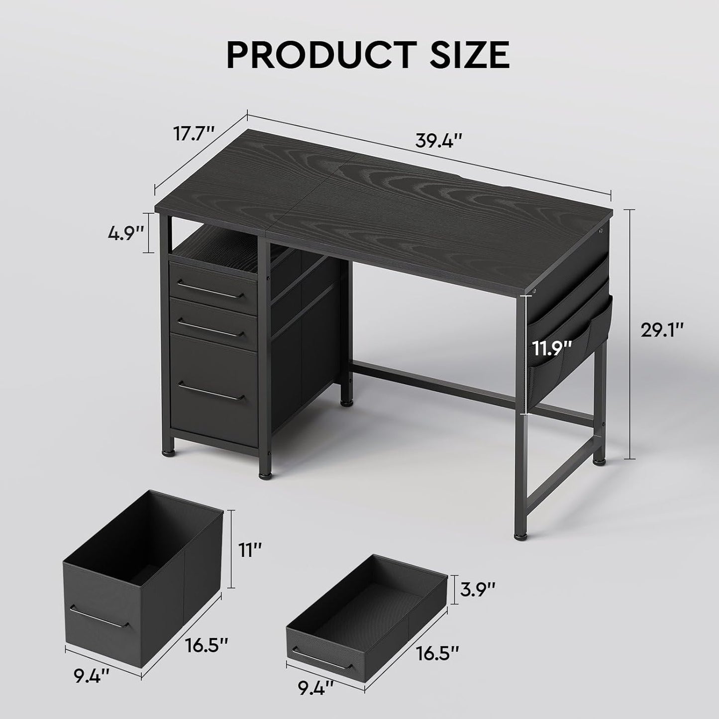 Ｍａｉｈａｉｌ Maihail Small Desk with Drawers, 40 inch Computer Desk with Shelves, Writing Desk with Storage, Small Office Desk with Metal Frame, Black