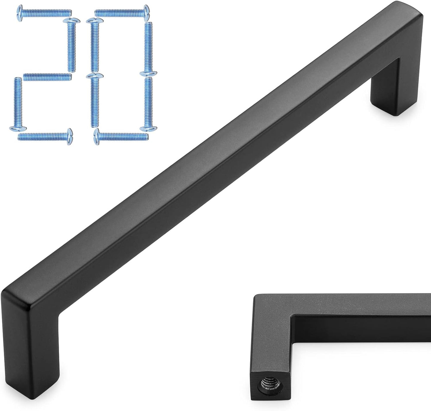 KOOFIZO 20-Pack Solid Square Bar Cabinet Handle - Black Furniture Pull, 5 Inch/128mm Screwhole Distance for Kitchen Cupboard Door, Bedroom Dresser Drawer, Bathroom Wardrobe Hardware