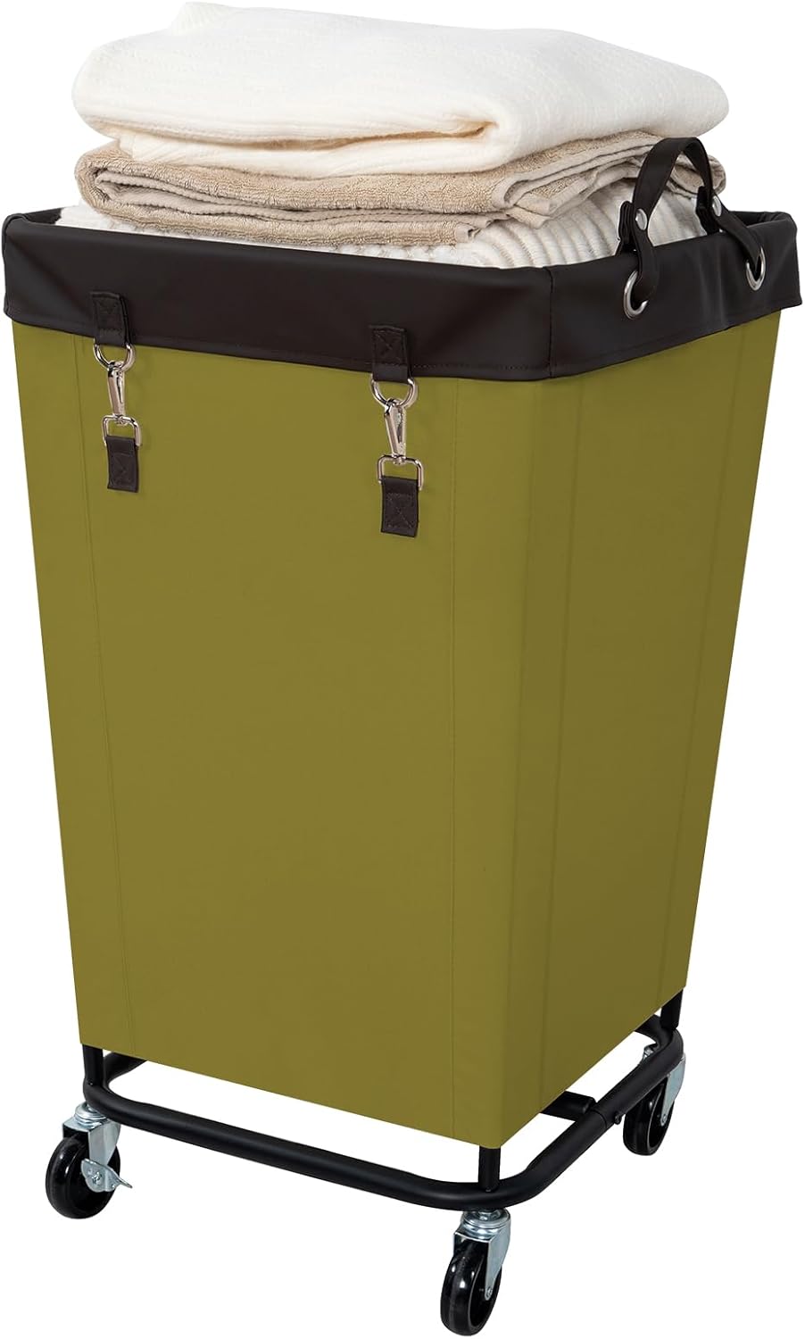 FLYBOX Laundry Hamper with Wheels, 160L Capacity, Steel Frame, Removable Canvas Bag, Dark Green