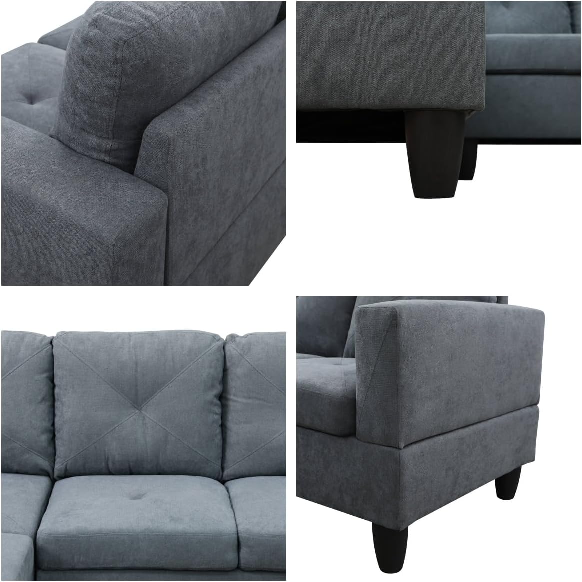 NAYSAYE L Shaped Couch, Modular Sectional Couch with Ottoman Storage, Modern Lounge Sofa Convertible Sectional Couches for Living Room, Apartment, Dark Grey