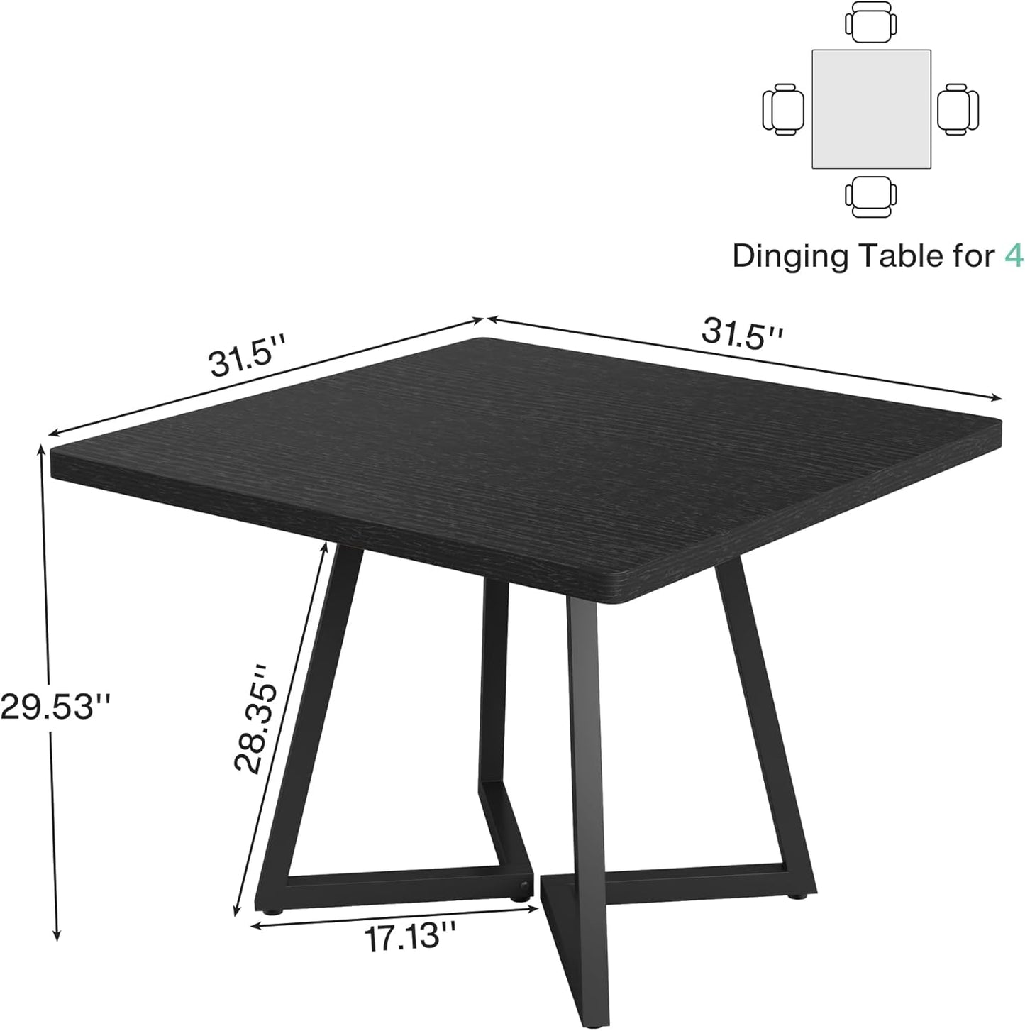 Tribesigns Square Dining Table for 2, 31.5" Industrial Dinner Table with Metal Base, Kitchen Table for Dining Room, Small Space, Apartment
