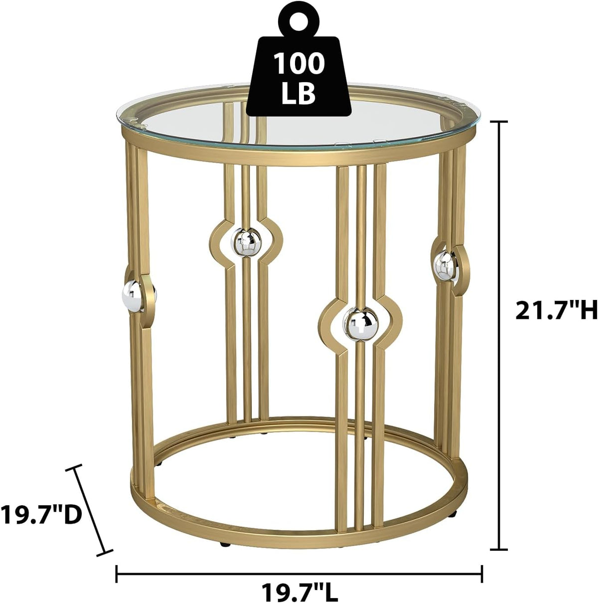 OIOG Glass Side Table Set of 2, Living Room End Table with Tempered Glass & Metal Frame, Gold Side Table for Bedroom Office, 2 PC