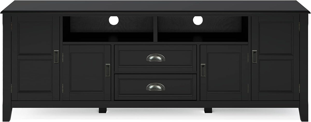 SIMPLIHOME Burlington SOLID WOOD 72 Inch Wide Transitional TV Media Stand in Black for TVs up to 80 Inches, For the Living Room and Entertainment Center