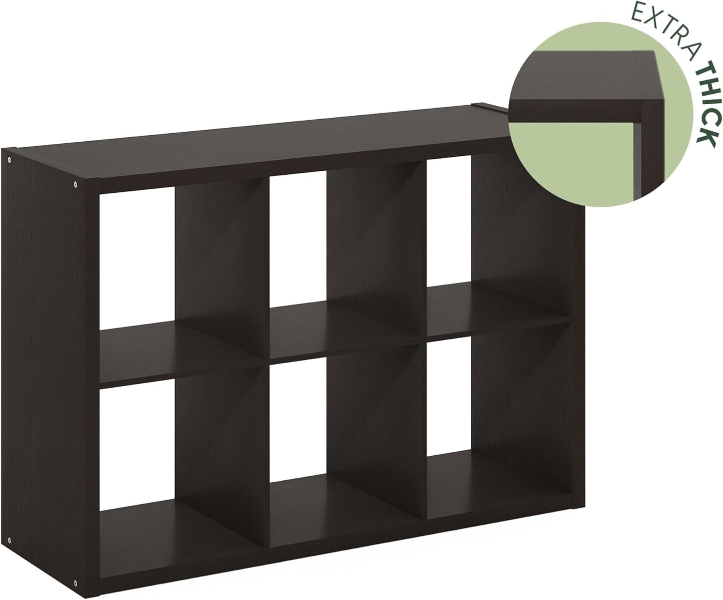Furinno Cubicle Open Back Decorative Cube Storage Organizer, 6-Cube, Black Dark Oak