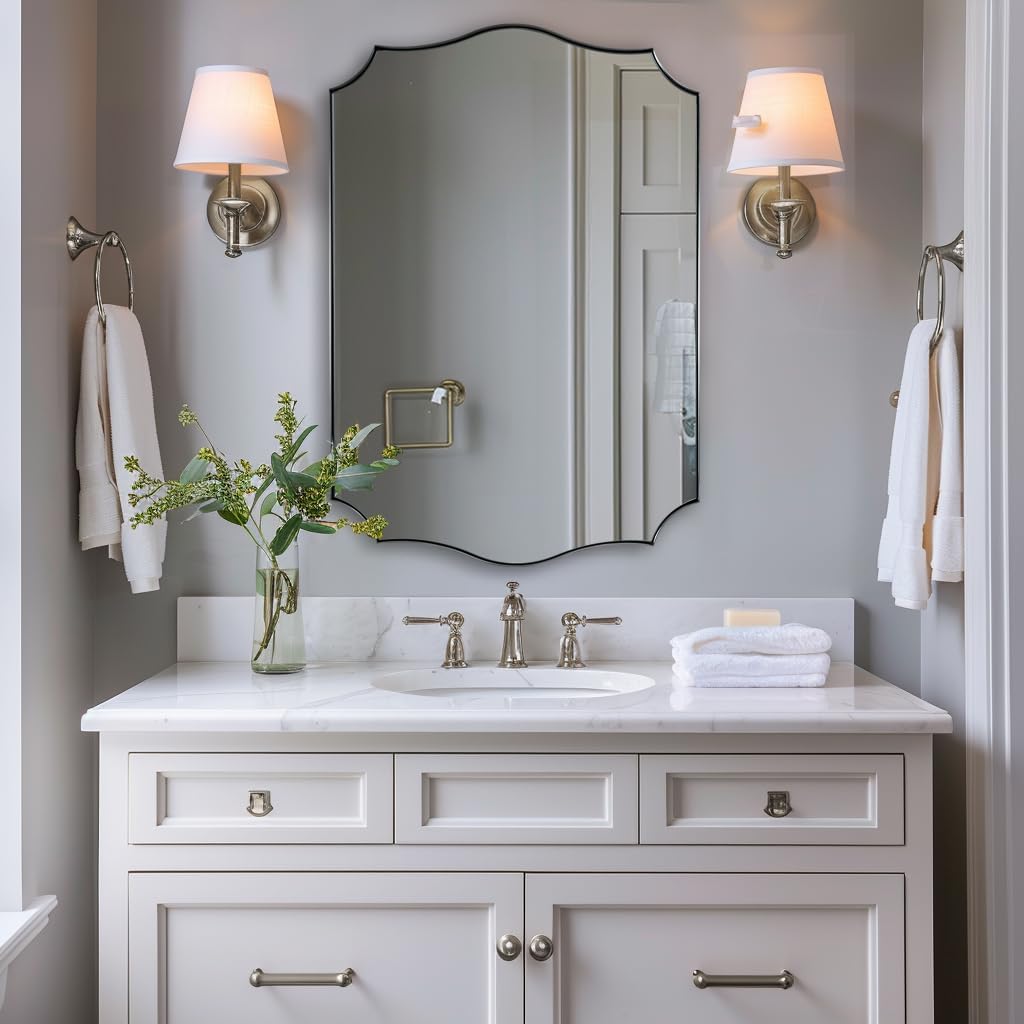 ANDY STAR Chrome Mirror 24x36, Polished Silver Bathroom Mirror, Modern Wavy Mirror with Sophisticated Curved Design, SUS304 Anti-Rust, 1’’ Deep Wall-Mounted Vertically/Horizontally