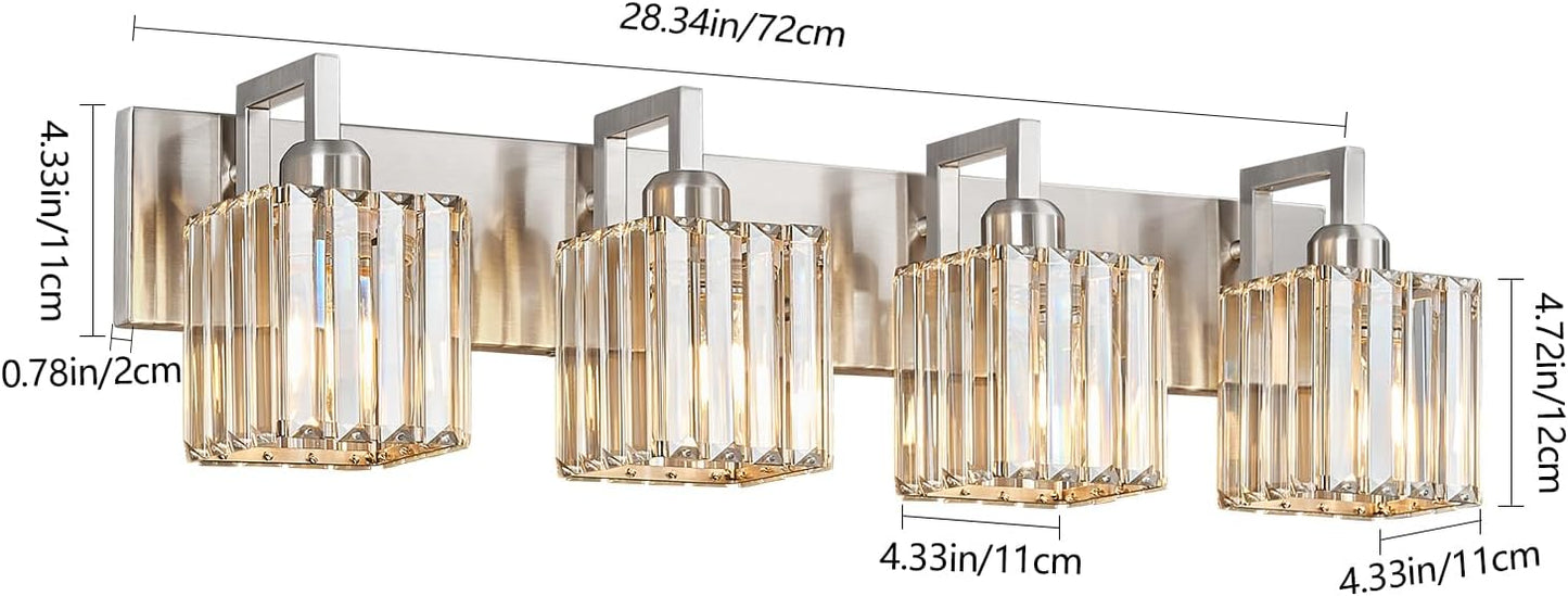 Modern Bathroom Vanity Light 4-Lights Brushed Nickel Vanity Light Crystal Wall Light Bathroom Light Fixtures
