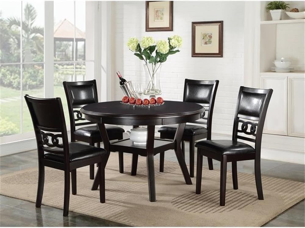 New Classic Furniture Gia 5-Piece Round Dining Set with 1 Dining Table and 4 Chairs, 47-Inch, Ebony