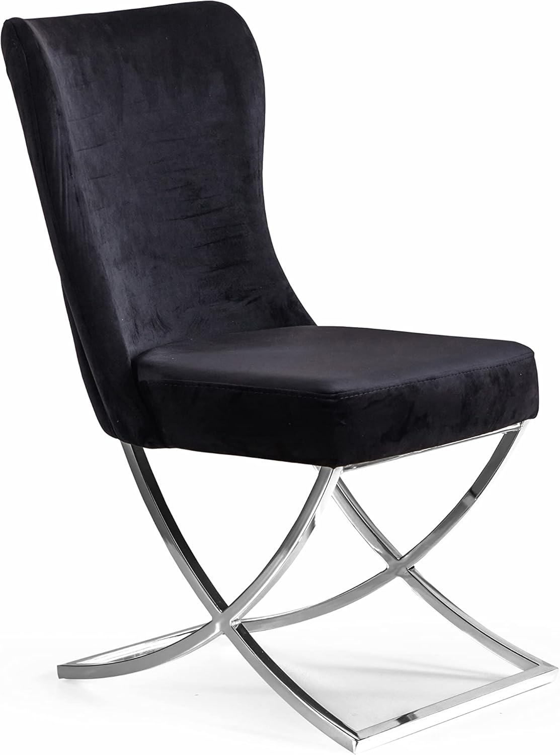 Ottomanson Royal Dining Chairs Set of 2 – Upholstered Tufted Microfiber, Assembled, Silver Metal Legs, Beech Wood Frame, 350 lb Capacity, Black