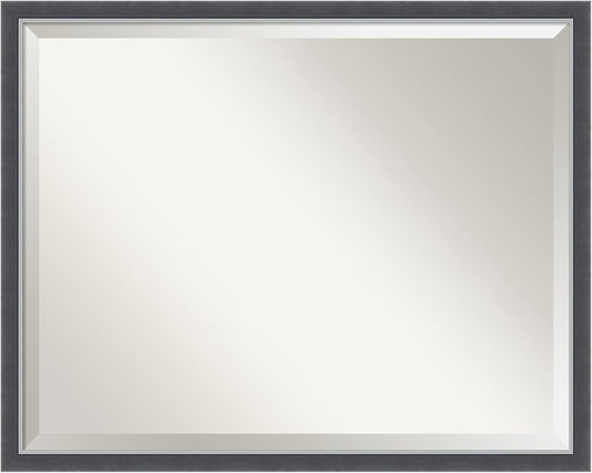 Amanti Art Black Bathroom Mirror for Over Sink, 24x30 Eva Black Silver Thin Rectangle Vanity Mirror, Large Modern Contemporary Frame, Hangs Horizonally and Vertically, Bathroom Wall Decor, Beveled