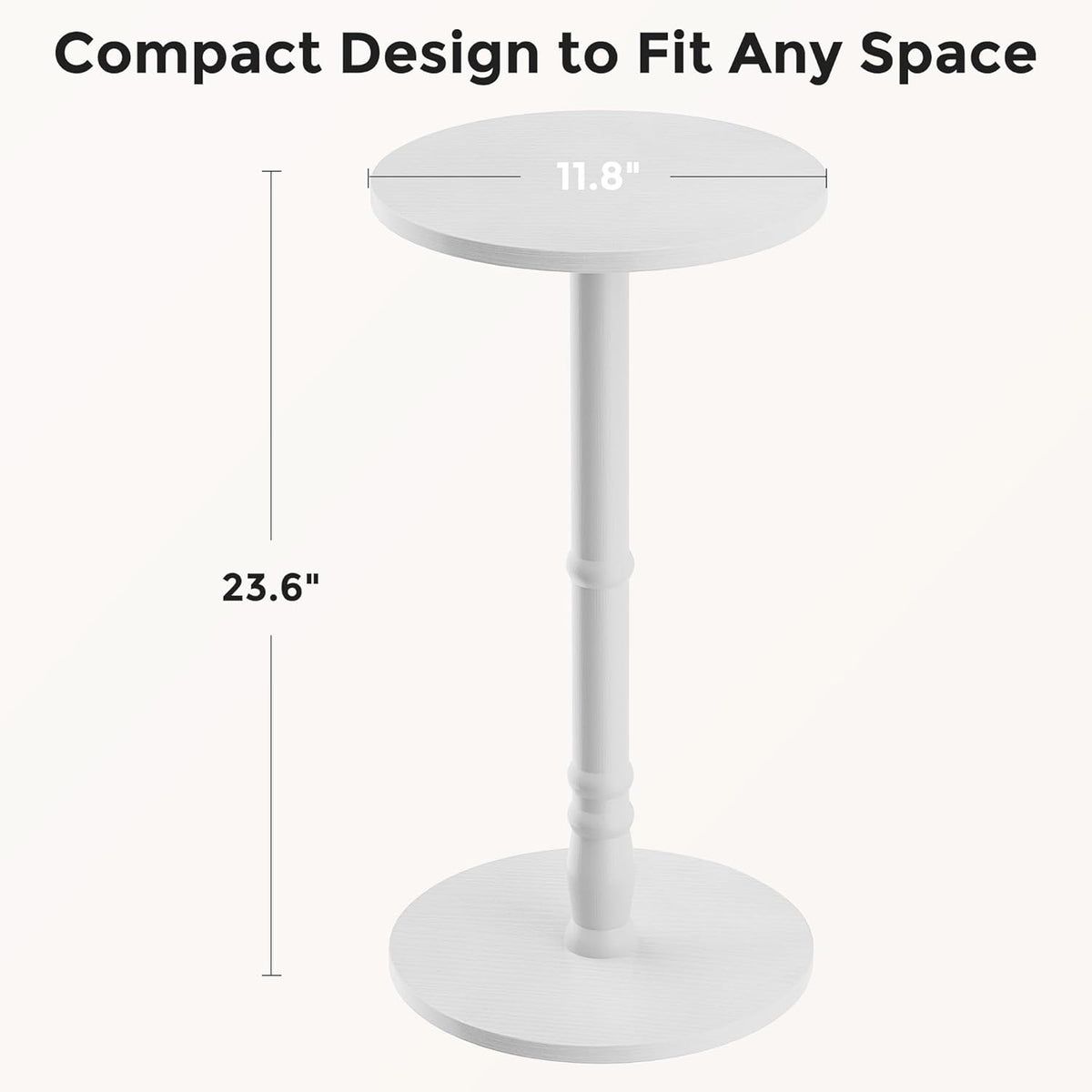 Round Side Table, Solid Wood Pillar with Wood Top & Base, Small Drink Accent Table for Living Room, Bedroom, Sofa & Office, Easy Assembly, White
