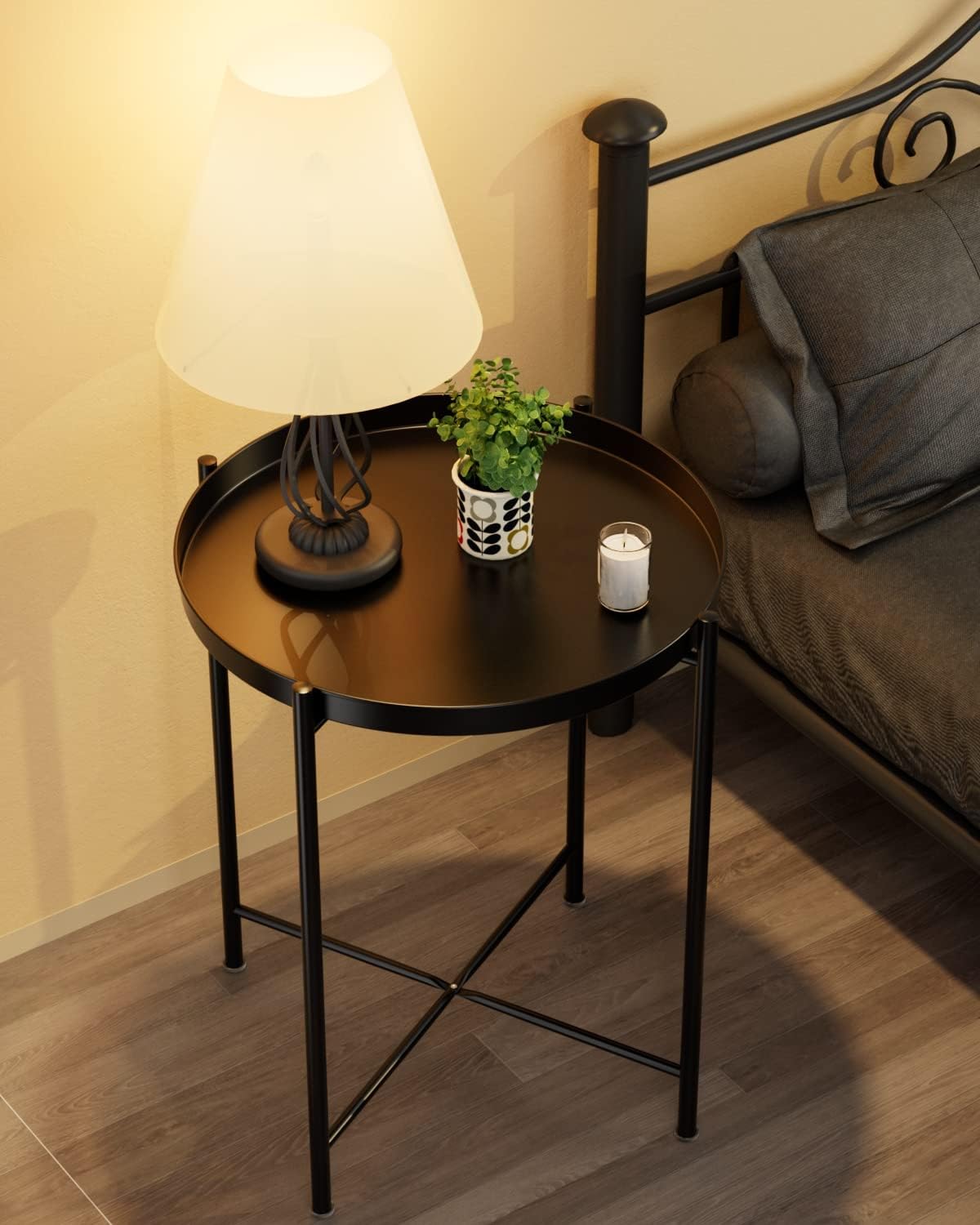 EKNITEY Small Side End Table - Metal Side Table Waterproof Small Sofa Coffee Side Tables Bedroom Indoor Outdoor with Removable Tray for Living Room Bedroom Balcony and Office