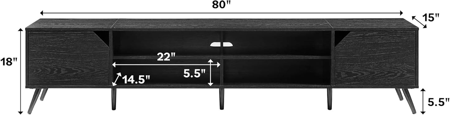 Walker Edison Nora Modern Minimal Open-Shelf TV Stand for TVs up to 90 Inches, 80 Inch, Black