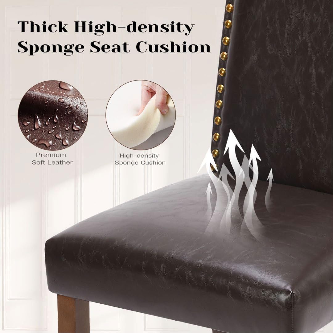 Kitchen Chairs Set of 4 Modern Upholstered Fabric Seat with Nailhead Trim and Ergonomic Lumbar Support for Living Room and Rustic Farmhouse Dining Area, Dark Brown