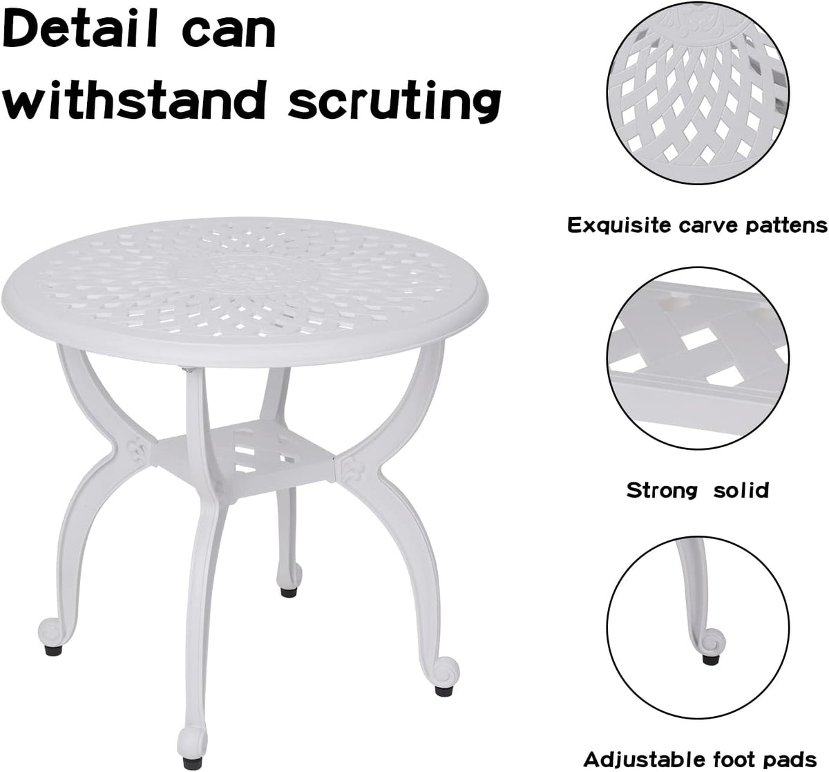 JARDIN DE CENTENNIAL Cast Aluminum Outdoor Side Table,Anti-Rust Outdoor End Table,Patio Coffee Bistro Table for Indoor,Garden,Porch,Balcony(Round White)