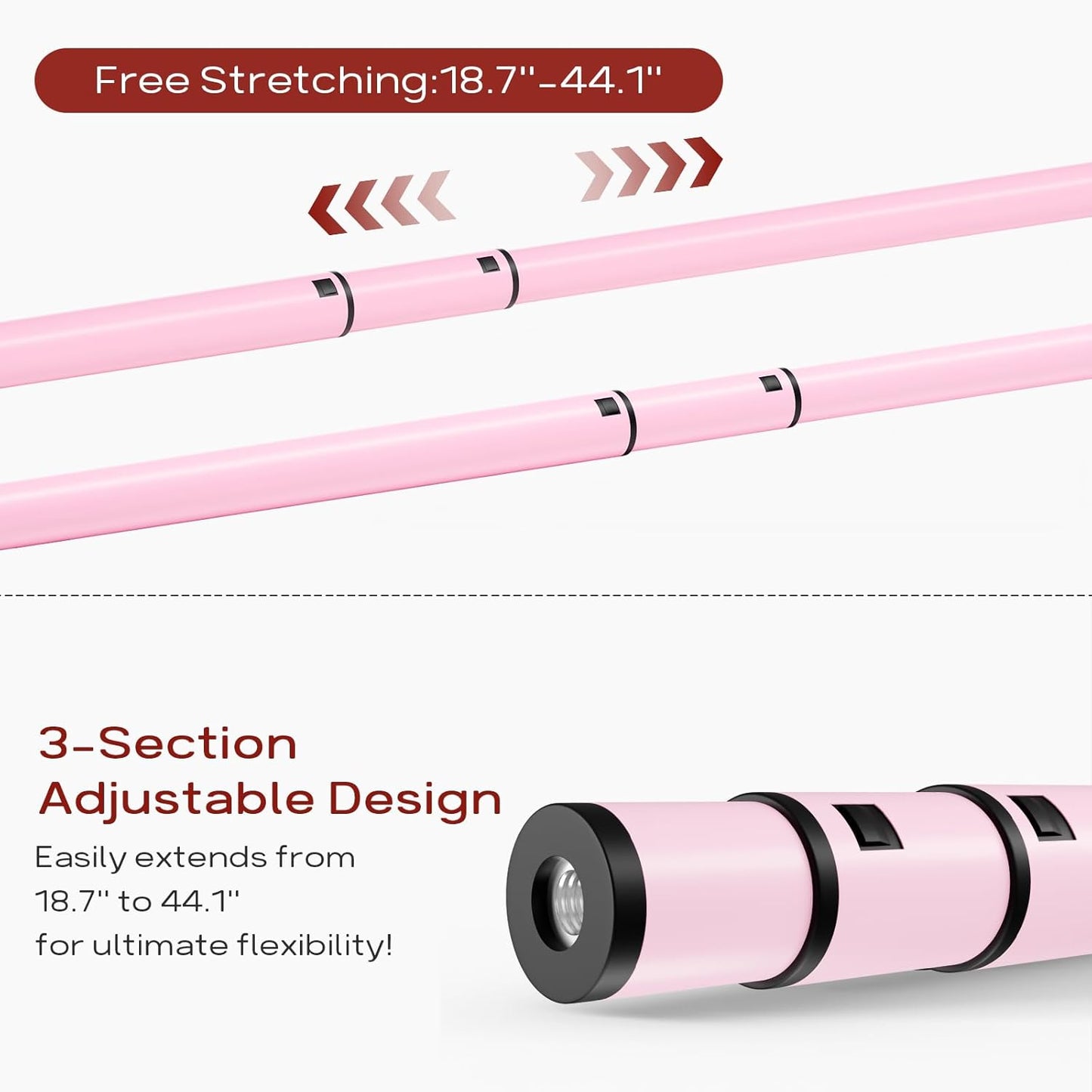 Bumusty 5-Tier Long Expandable Shoe Rack for Closet, 18"-44" Adjustable Shoe Rack for Entryway, 25-30 Pairs Large Shoe Organizer Shelf Storage, Sturdy Metal, Pink