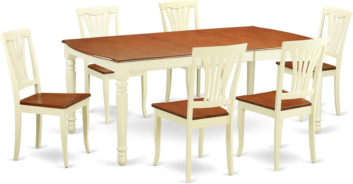 East West Furniture DOAV7-WHI-W 7 Piece Dining Set Consist of a Rectangle Dining Room Table with Butterfly Leaf and 6 Kitchen Chairs, 42x78 Inch, Buttermilk & Cherry