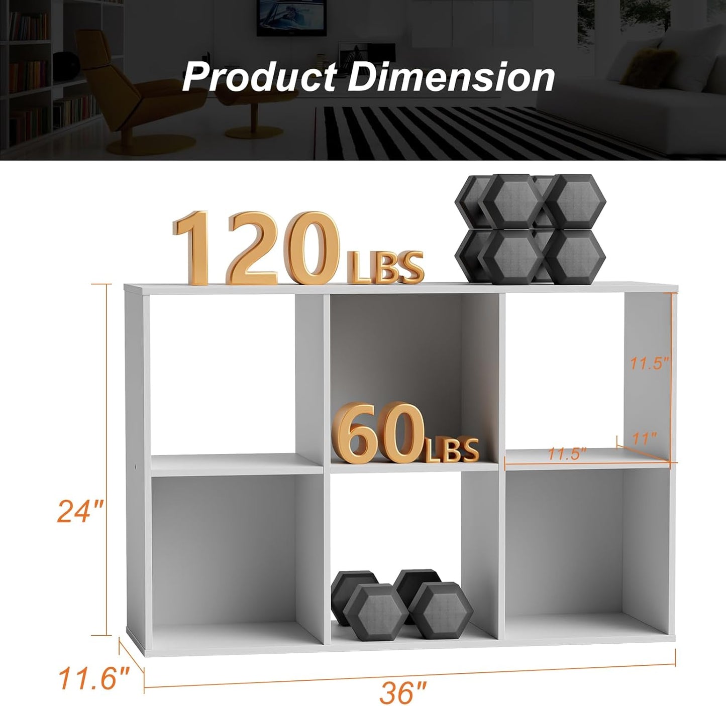 Sweetcrispy 6 Cube Storage Organizer - Open Cube Bookshelf with 3 Removable Back Panels, Display Storage Bookcase for Living Room, Bedroom, Entrance Hall, Home Office，36" L×11.6" W×24" H, White