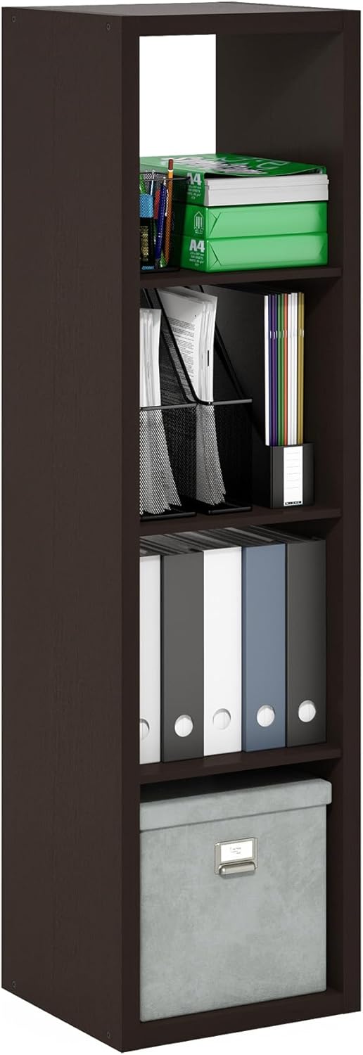 Furinno Cubicle Open Back Decorative Verticle Cube Storage Organizer, 4-Cube, Black Dark Oak