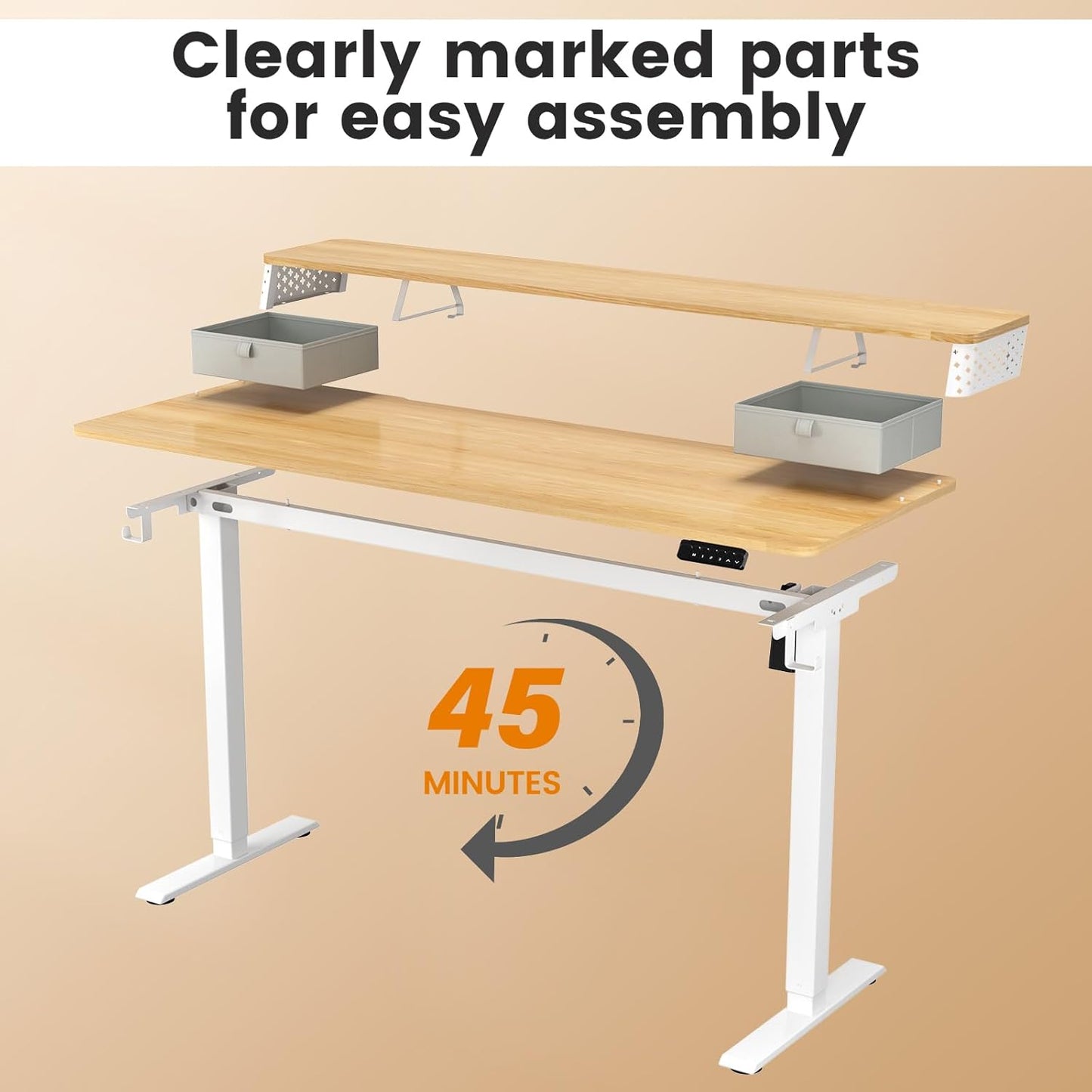 Standing Desk with Drawers and Brushless Motor,Electric Height Adjustable Desk for Walking Pad,Ergonomic Stand Up Desk for Home Office & Gaming,3 Memory Height Preset & Hooks(55" x 24",Oak)