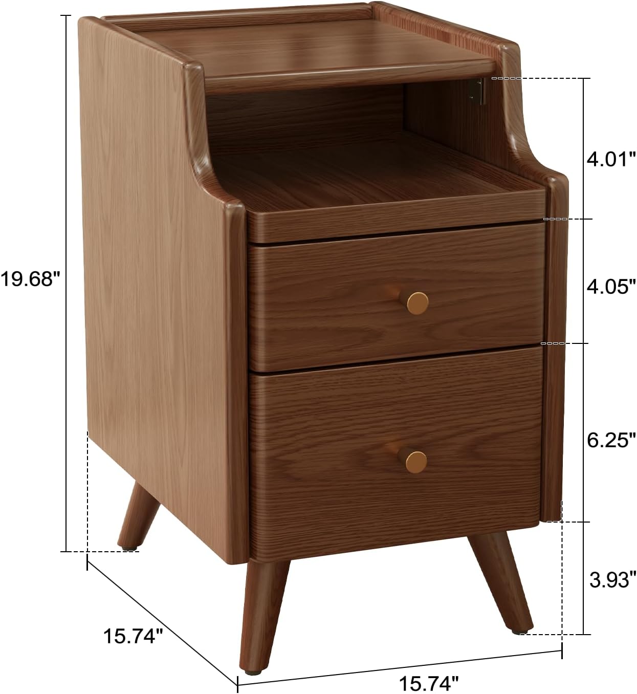 Wood Nightstand, Walnut Nightstand with 2 Drawers, Bedside Table for Bedroom