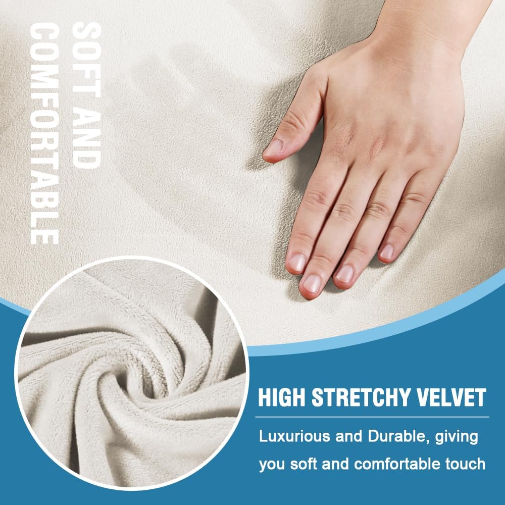 H.VERSAILTEX Sofa Cover 3 Piece T Cushion Sofa Slipcovers Thick Velvet Couch Cover Stretch T Cushion Sofa Covers for 2 Cushion Couch with 2 Individual T Cushion Covers, Porcelain