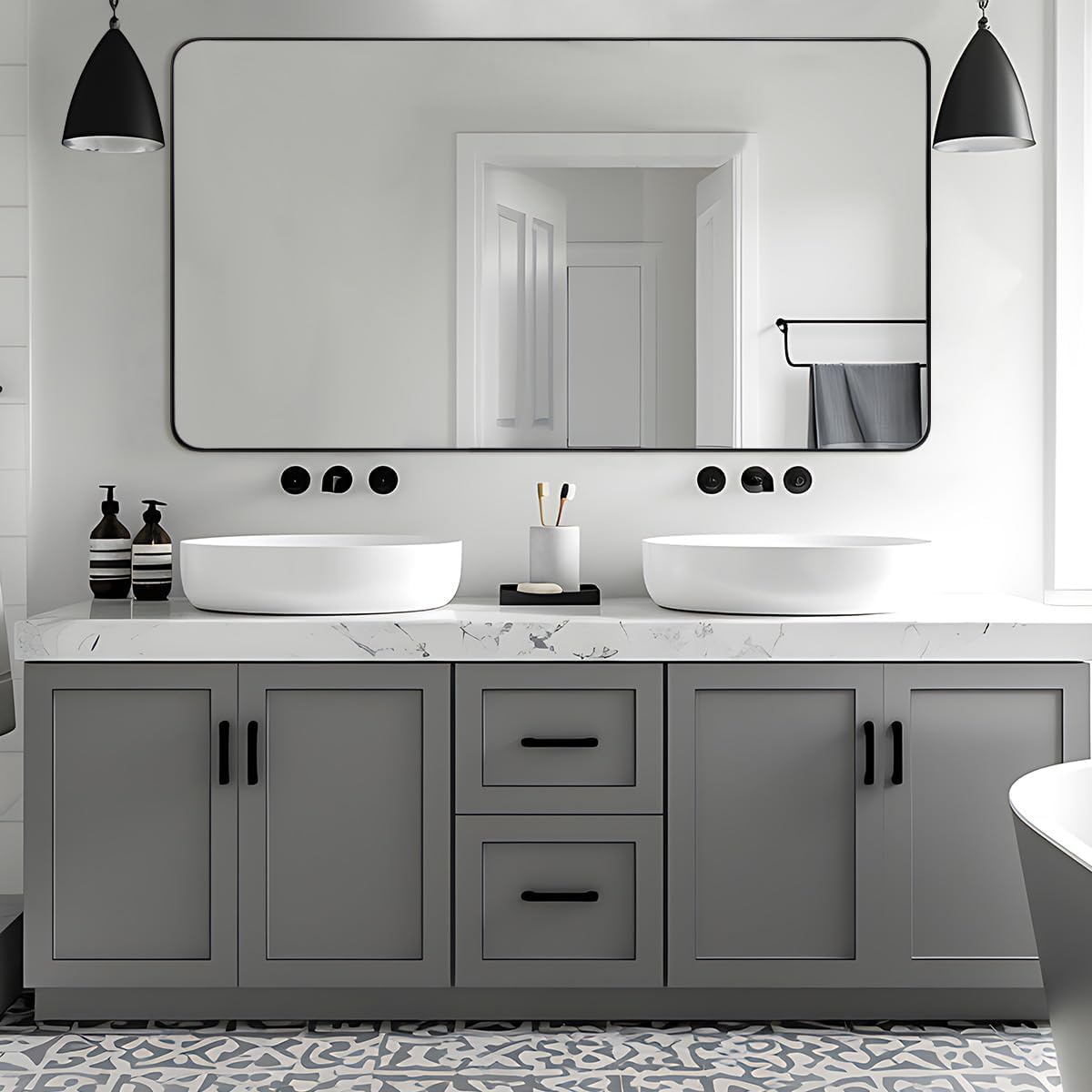 ANDY STAR Black Bathroom Mirrors for Over Sink, 30x55 Inch Matte Black Mirror for Bathroom, Rectangle Metal Vanity Mirror for Wall-Modern Clean Design with Superior Stainless Steel Frame