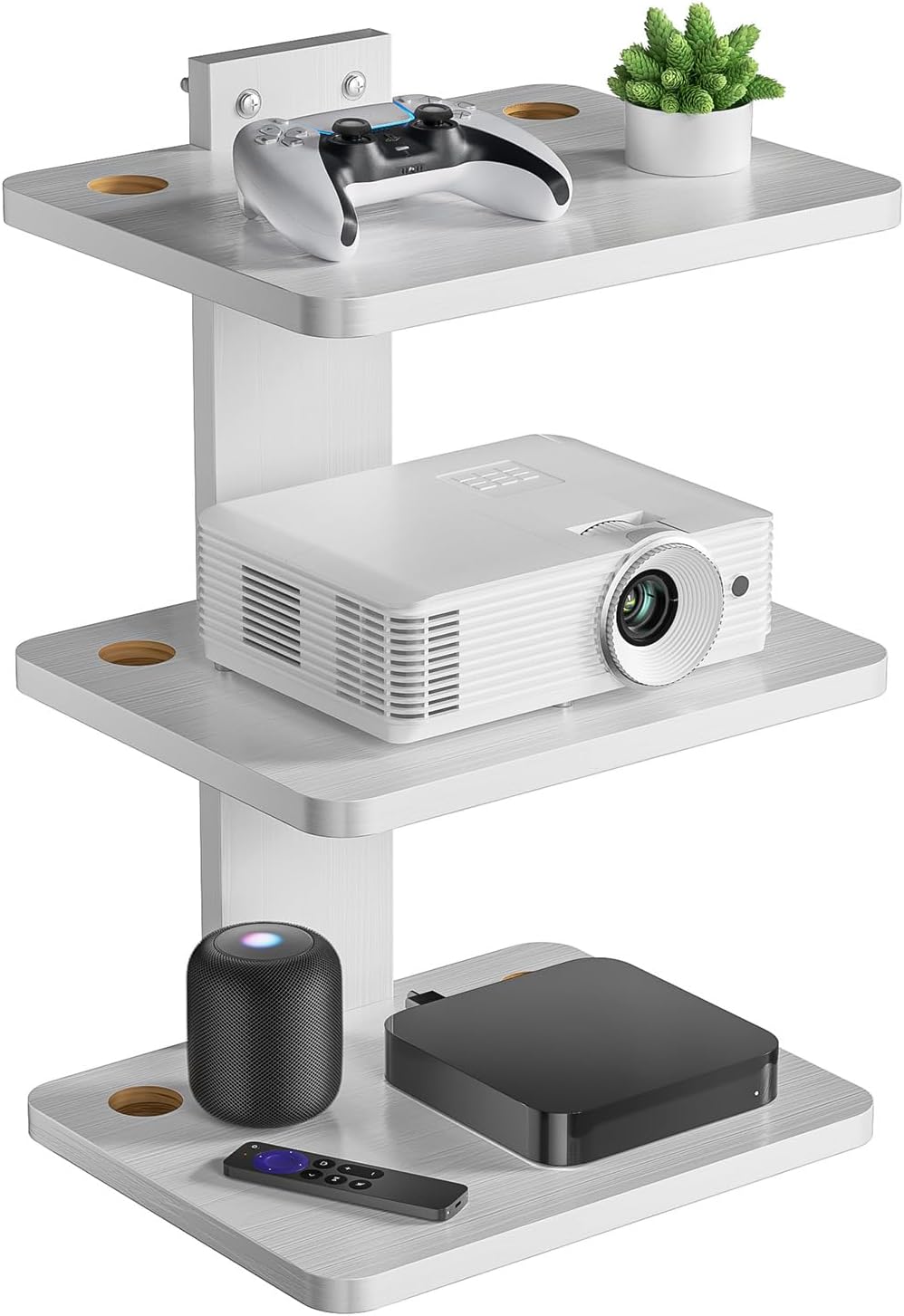 WALI Floating TV Shelf, Holds Up to 22lbs, Wooden Wall Mounted Shelves for DVD Players, Cable Boxes, Routers, Game Consoles, Living Room Decor Accessories (CS303NW), 3 Shelf, White