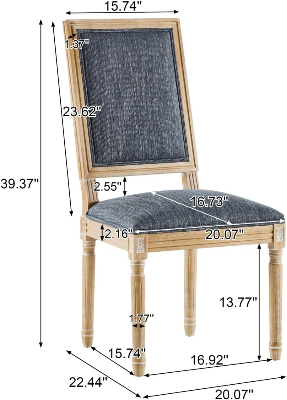 Merax Upholstered Solid Wood Dining Chairs Set of 2, French Country Style Accent Side Seating Furniture for Kitchen, Living Room, Cushioned Back, Blue Gray