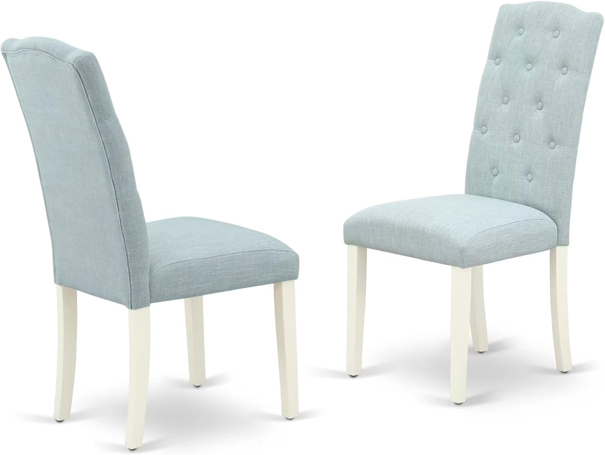 East West Furniture V027CE215-6 6 Piece Dining Room Table Set Contains a Rectangle Kitchen Table with V-Legs and 4 Baby Blue Linen Fabric Parson Chairs with a Bench, 40x72 Inch, Multi-Color