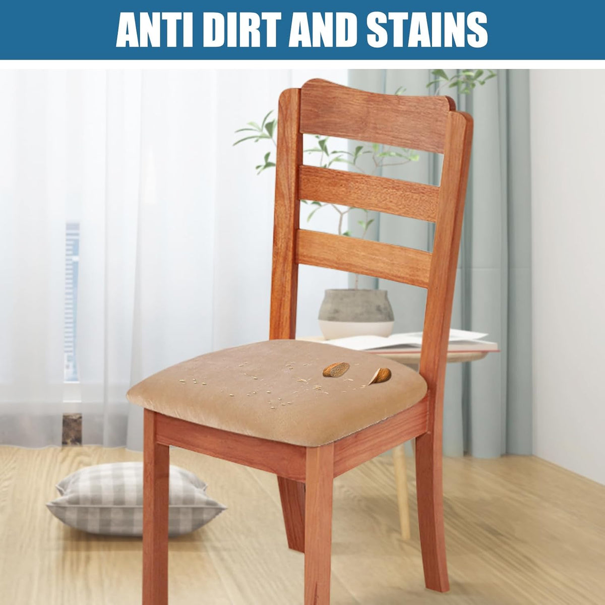 Smiry Velvet Seat Covers for Dining Room Chair Set of 6, Stretch Fit Removable Washable Chair Seat Cushion Protector Slipcovers with Ties, Beige