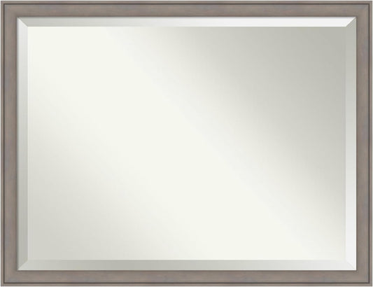 Amanti Art Grey Wall Mirror 34x44 Greywash Rectangle Bathroom Mirror for Wall Decor Living Room, X-Large Country Rustic Wood Frame, Hangs Horizonally and Vertically, Bathroom Decor, Beveled Edge