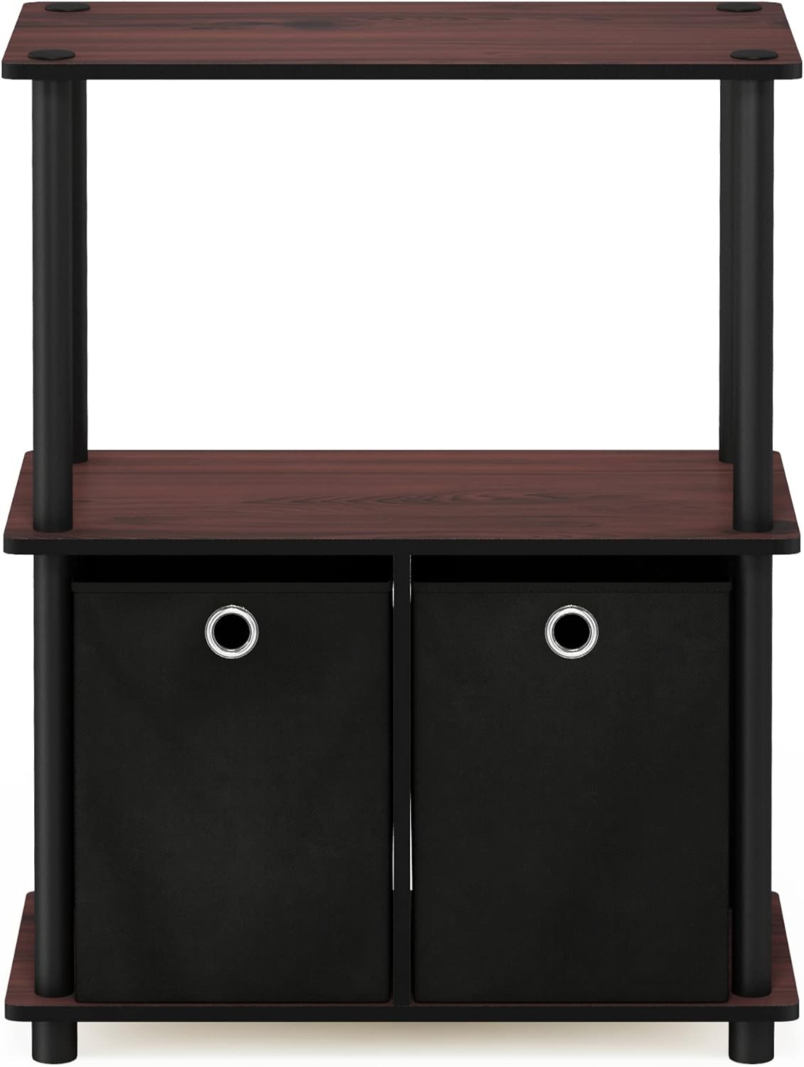 Furinno Go Green 3-Tier Multipurpose Storage Shelf with Bins, Dark Cherry/Black