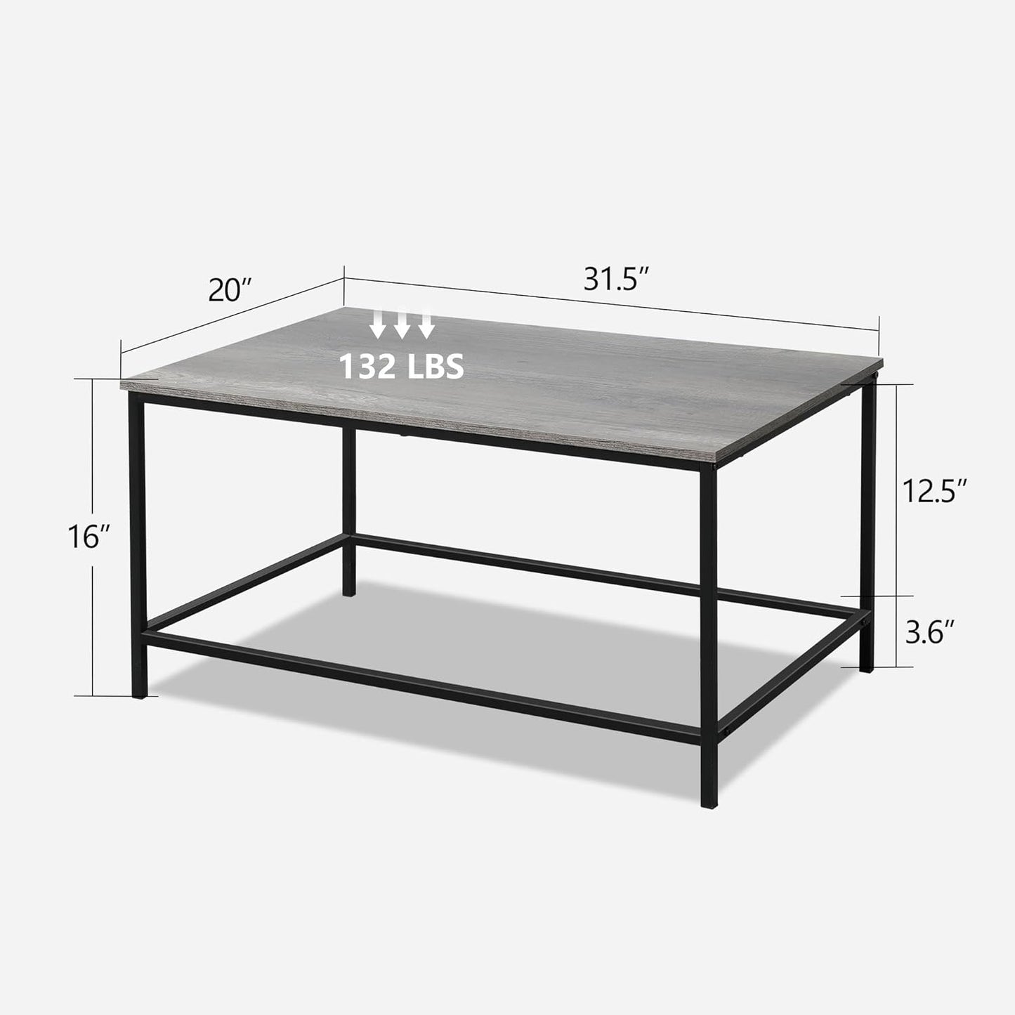 SENIG Small Coffee Table, Modern Industrial Style Rectangular Coffee Table, Grey Wood and Sturdy Metal Side End Table, Rustic Accent Functional Coffee Table for Living Room,31.5 x 20 x 16