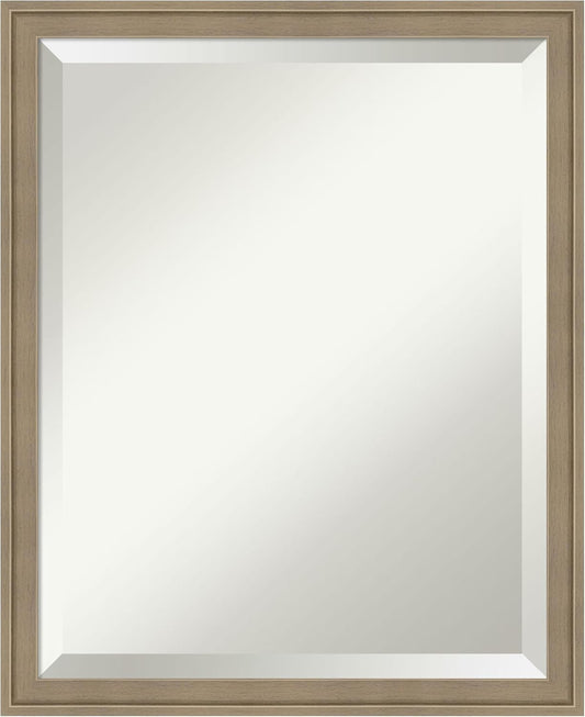 Amanti Art Brown Bathroom Mirror for Over Sink, 22x18 Florence Light Brown Rectangle Vanity Mirror, Small Casual Frame, Hangs Horizonally and Vertically, Bathroom Wall Decor, Beveled Edge from WI, USA