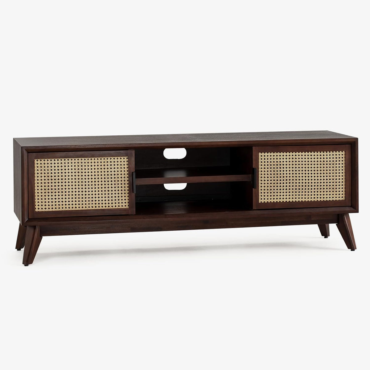 Bme Jasper Deluxe TV Console Table, Pre-Assembled Entertainment Center for up to 70 inch TV, 10 Minutes Assembly Solid Wood TV Table, Mid Century Console Stand - Walnut