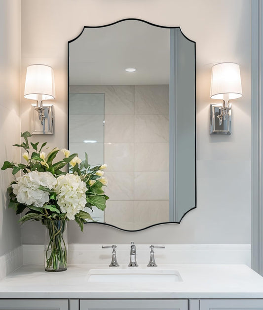 ANDY STAR 24x40 Inch Brushed Nickel Mirror, Unique Rectangle Bathroom Mirror, Large Decorative Mirror in Rust-Proof Stainless Steel 1" Frame, Modern Wavy Frame Design, Vertically/Horizontally