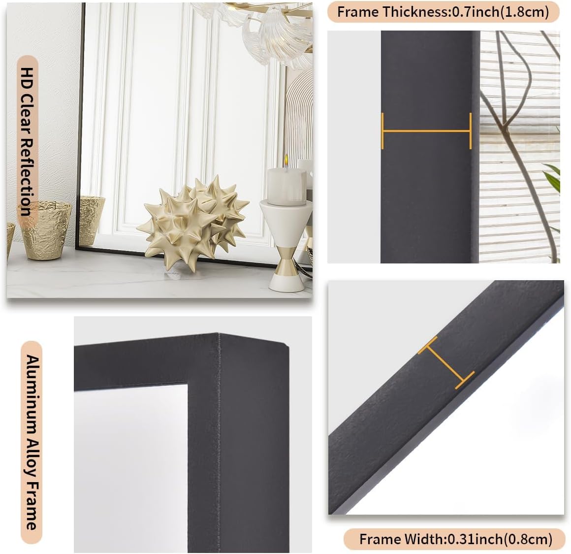 Koonmi Black Mirrors for Wall, 36x60 Inch Bathroom Mirror, Rectangular Wall Mirror for Living Room Bedroom Bathroom, Hangs Horizontally or Vertically
