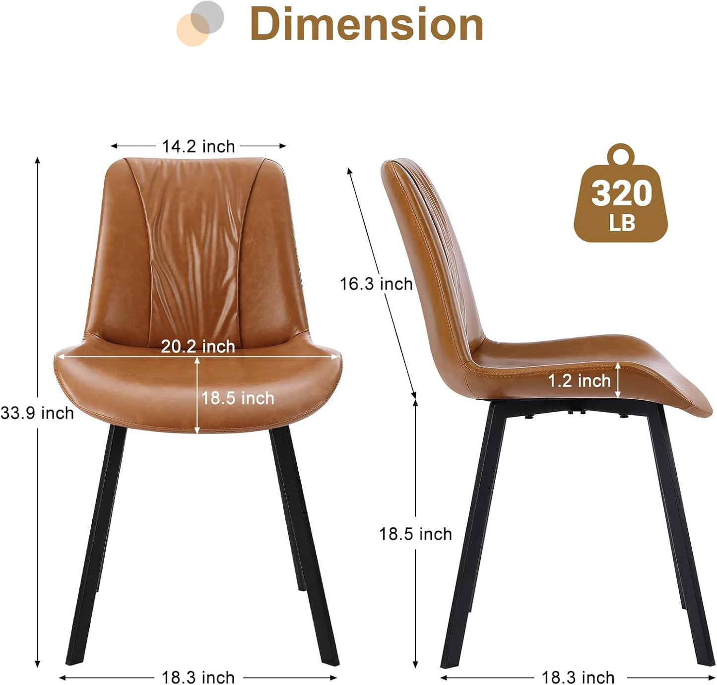 Upholstered Dining Chairs Set of 4, Modern Kitchen & Dining Room Chairs, Faux Leather, Sturdy Metal Legs, for Living Room, Cafe & Restaurant- Brown