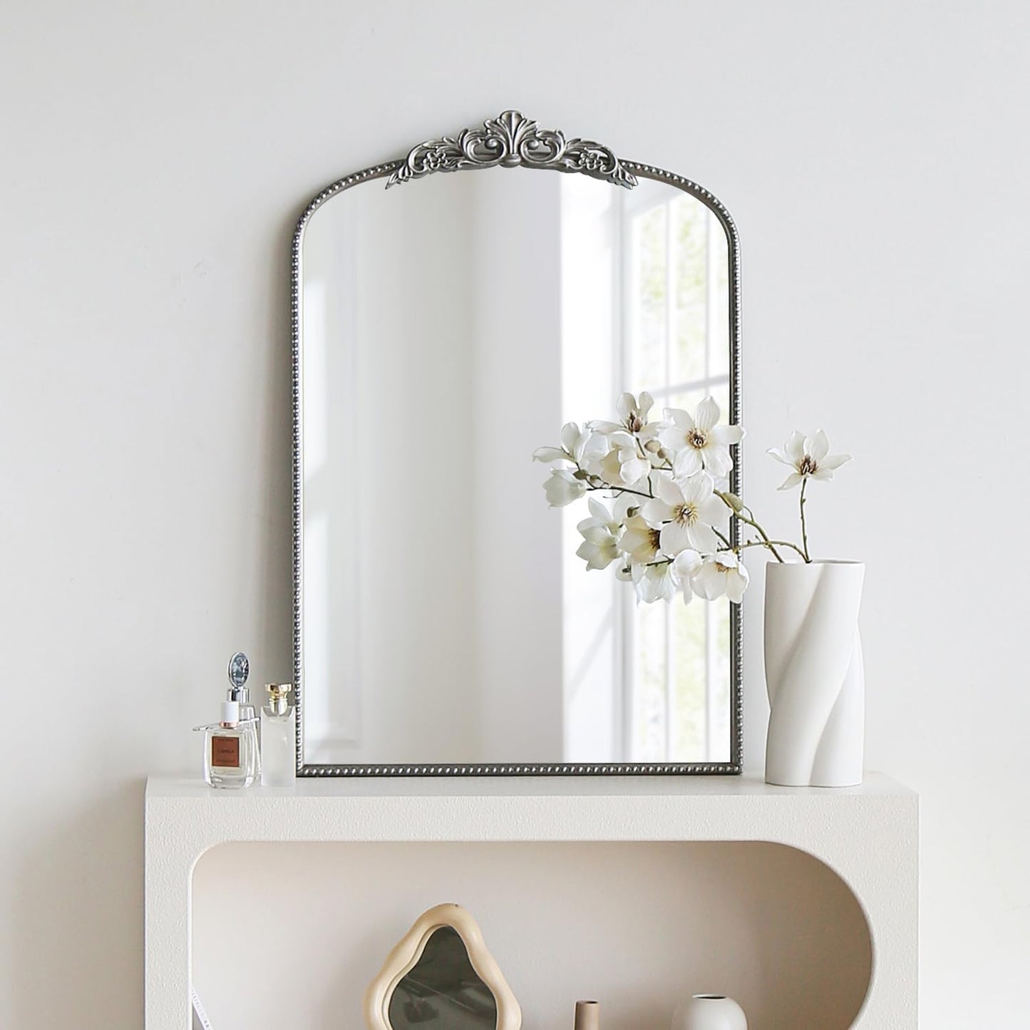 Micasso Arendahl Traditional Arch Mirror, 36" x 24" Silver French Style Arched Mirror for Countertop, Entryway, Fireplace and Living Room