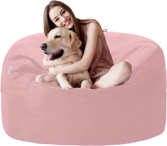 3FT Bean Bag Chair with Ultra Soft Velvet Cover Bean Bag Sofa with Memory Foam Bean Bag Chairs with Large Size Lazy Sofa for Dorm Office Living Room Bedroom Light Pink 3'