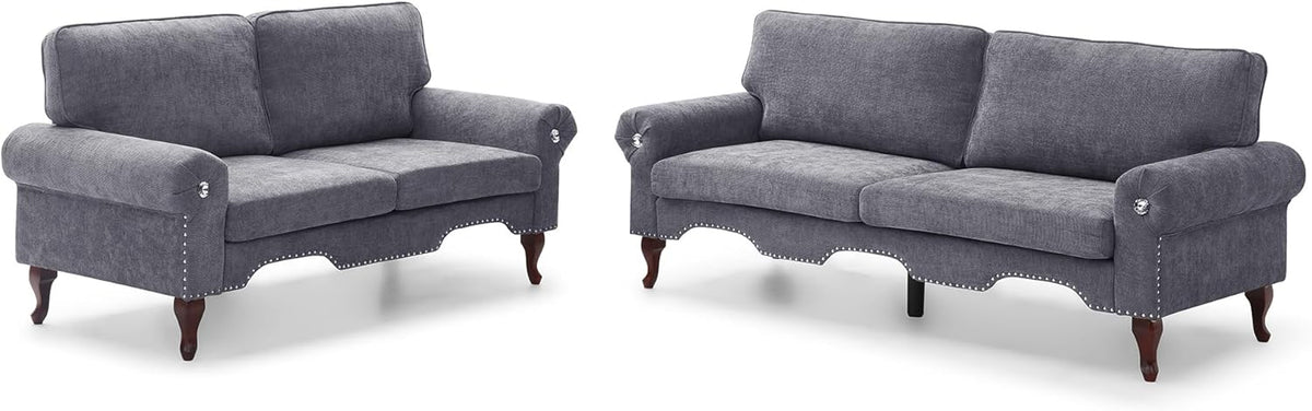 2 Piece Sectional Sofa Set, 2+3 Seat Convertible Couch with Movable Pillows, Upholstered Couches for Living Room, Grey