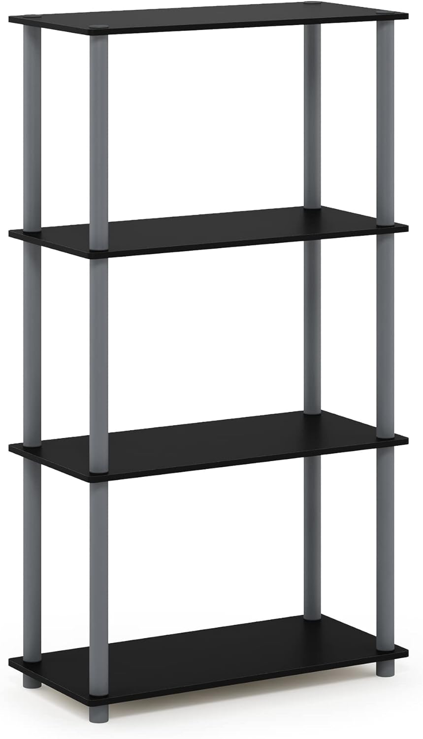 Furinno (99557BK/GY) Turn-N-Tube 4-Tier Multipurpose Shelf Display Rack - Black/Grey